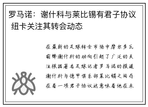 罗马诺：谢什科与莱比锡有君子协议 纽卡关注其转会动态